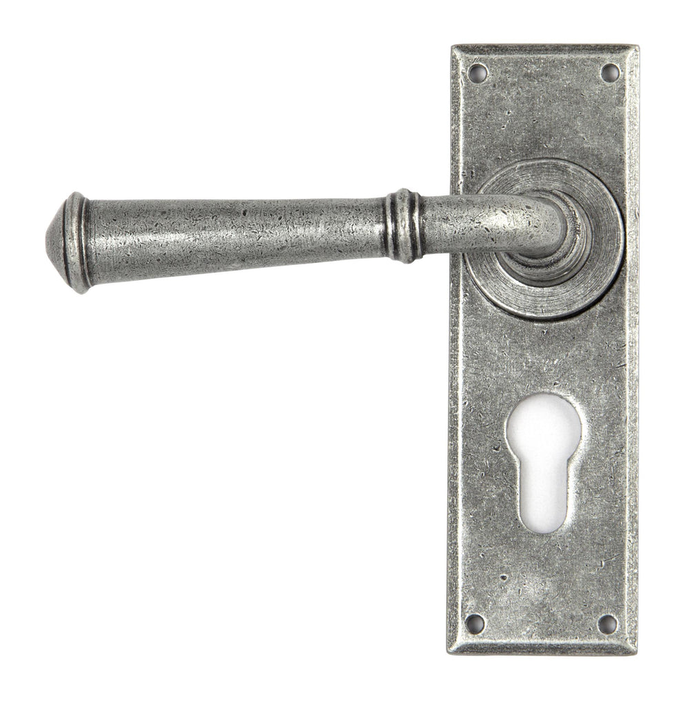White background image of From The Anvil's Pewter Patina Regency Lever Euro Lock Set | From The Anvil