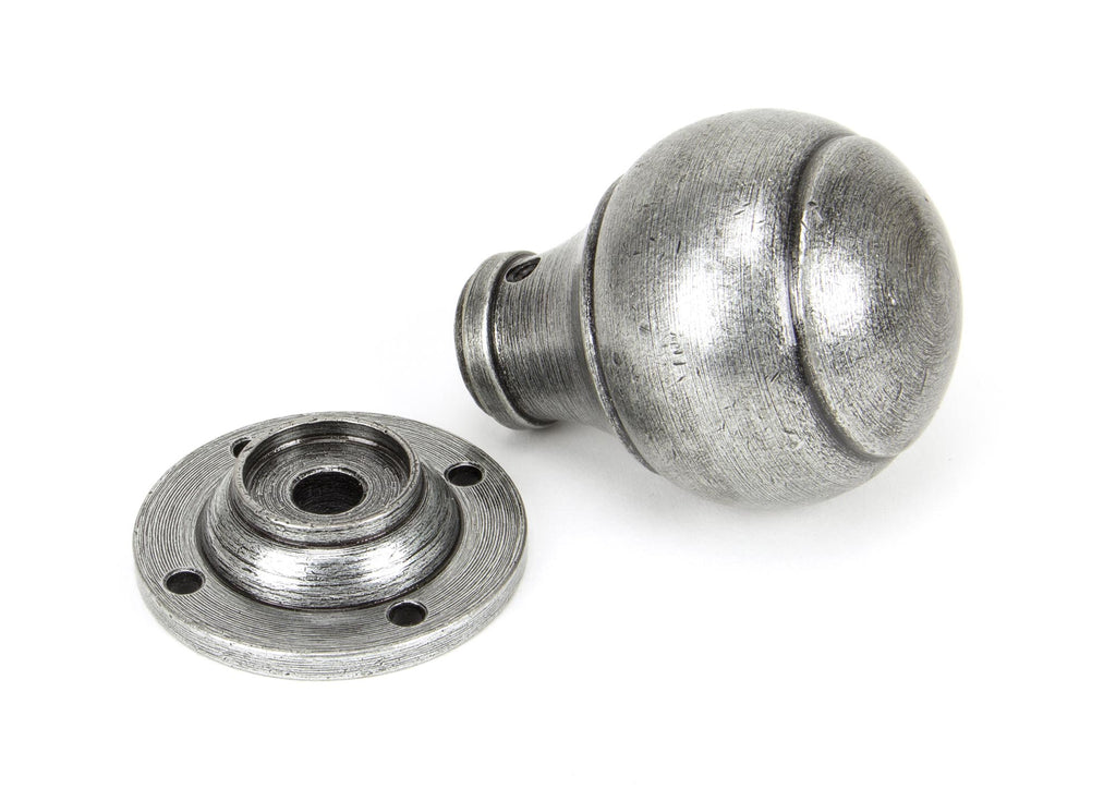 White background image of From The Anvil's Pewter Patina Regency Mortice/Rim Knob Set | From The Anvil