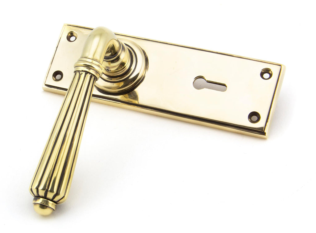 White background image of From The Anvil's Aged Brass Hinton Lever Lock Set | From The Anvil