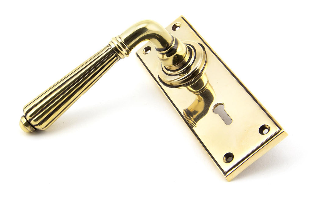 White background image of From The Anvil's Aged Brass Hinton Lever Lock Set | From The Anvil