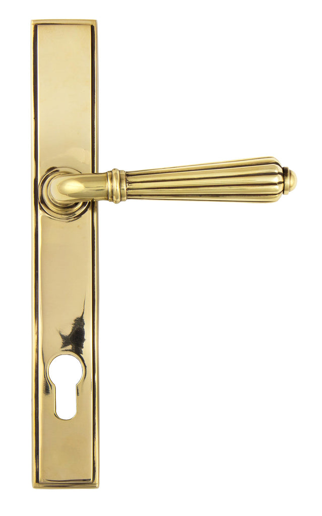 White background image of From The Anvil's Aged Brass Hinton Slimline Lever Espag. Lock Set | From The Anvil