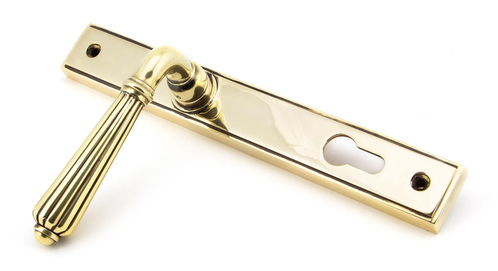 White background image of From The Anvil's Aged Brass Hinton Slimline Lever Espag. Lock Set | From The Anvil