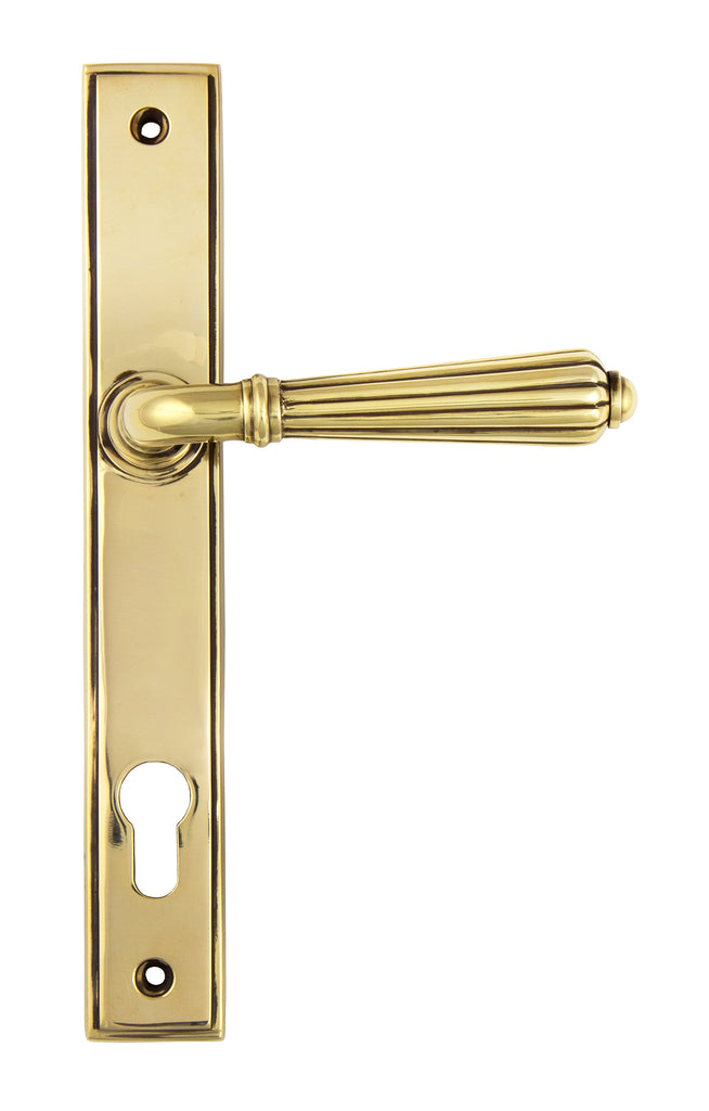 White background image of From The Anvil's Aged Brass Hinton Slimline Lever Espag. Lock Set | From The Anvil