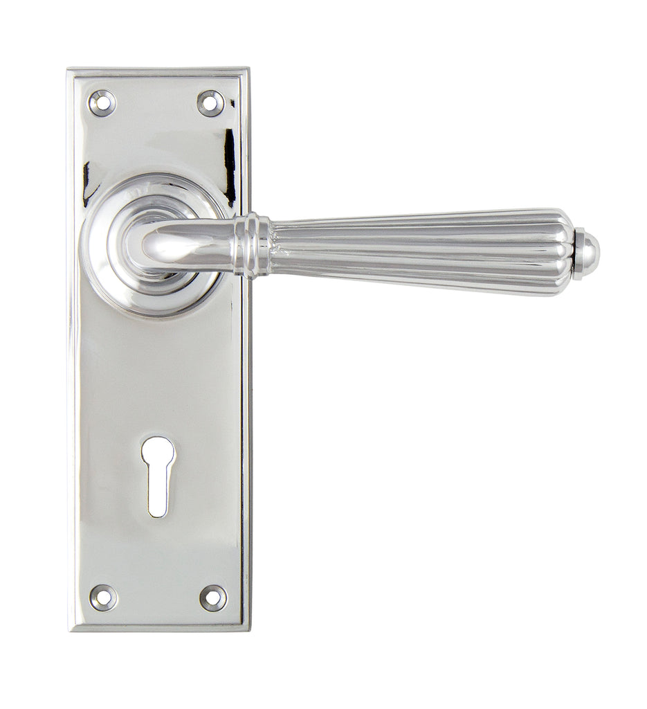 White background image of From The Anvil's Polished Chrome Hinton Lever Lock Set | From The Anvil