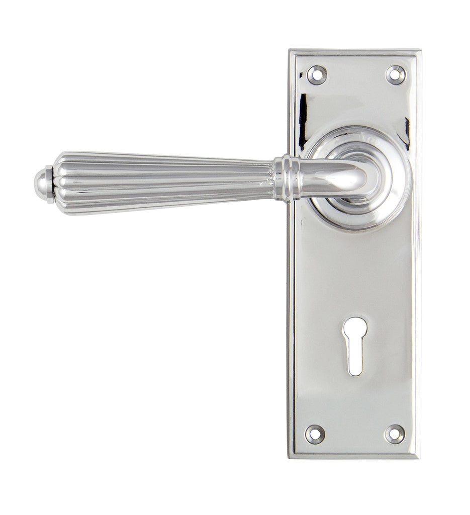 White background image of From The Anvil's Polished Chrome Hinton Lever Lock Set | From The Anvil