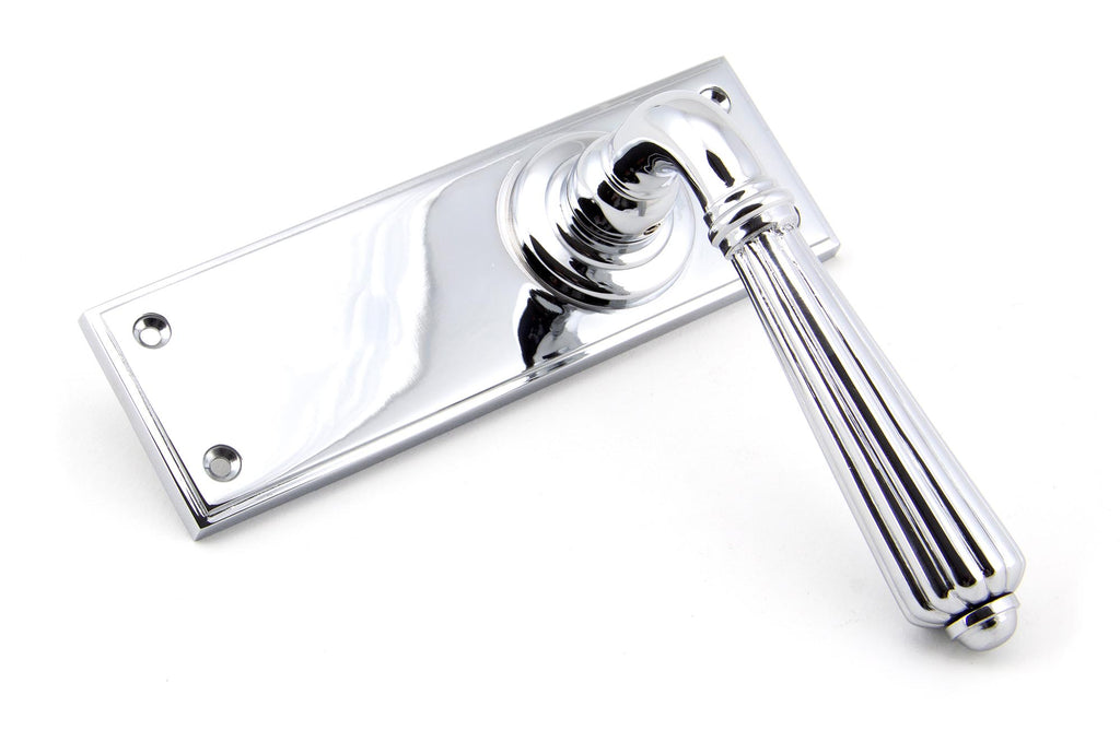 White background image of From The Anvil's Polished Chrome Hinton Lever Latch Set | From The Anvil
