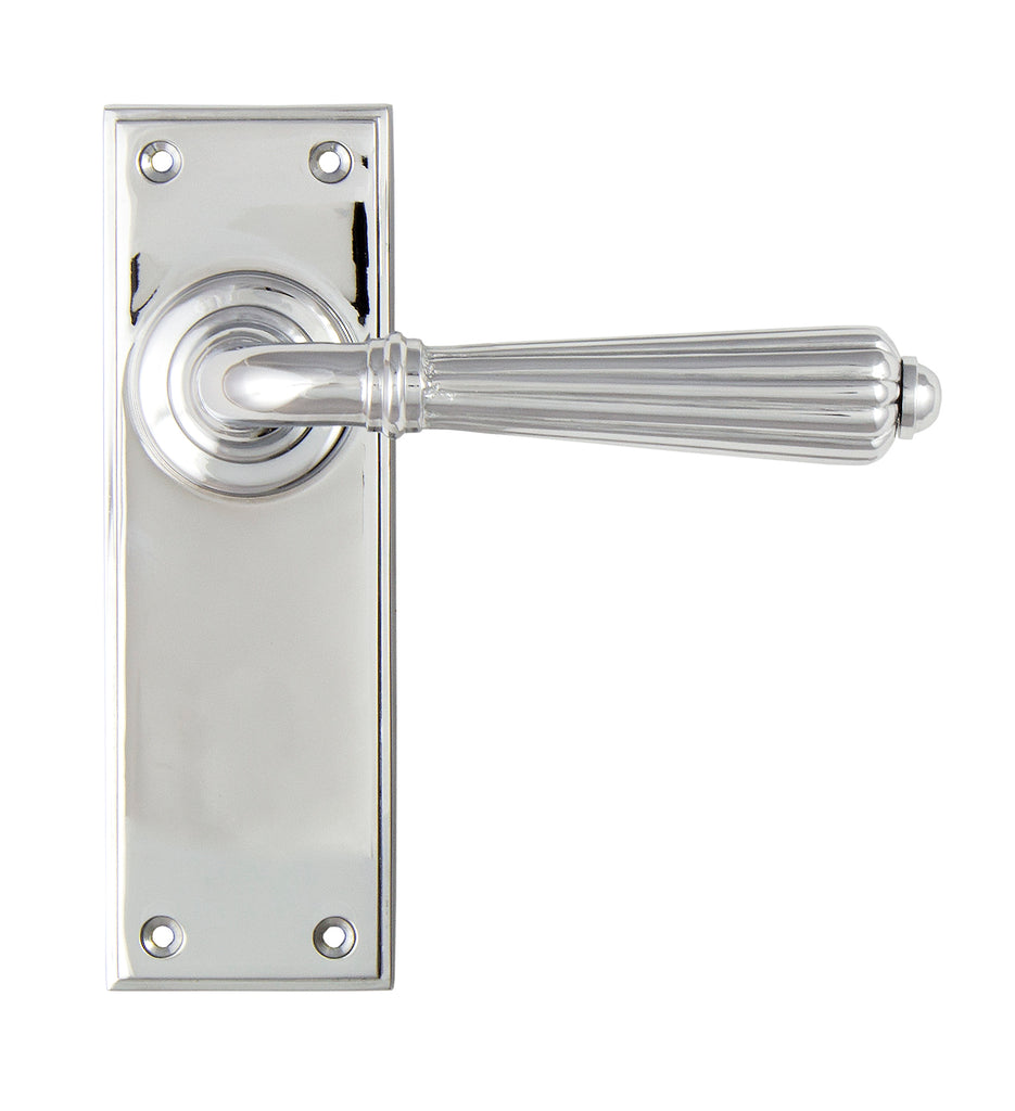 White background image of From The Anvil's Polished Chrome Hinton Lever Latch Set | From The Anvil