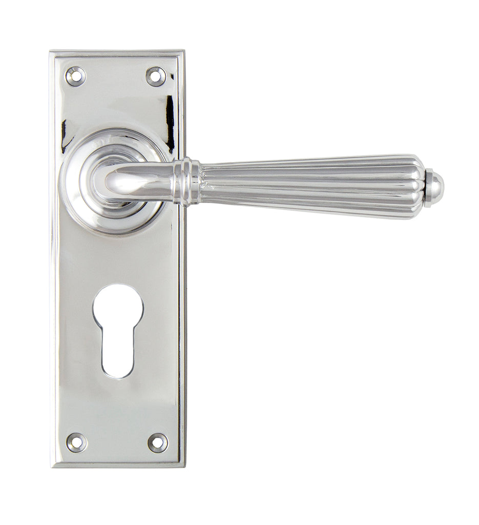 White background image of From The Anvil's Polished Chrome Hinton Lever Euro Lock Set | From The Anvil