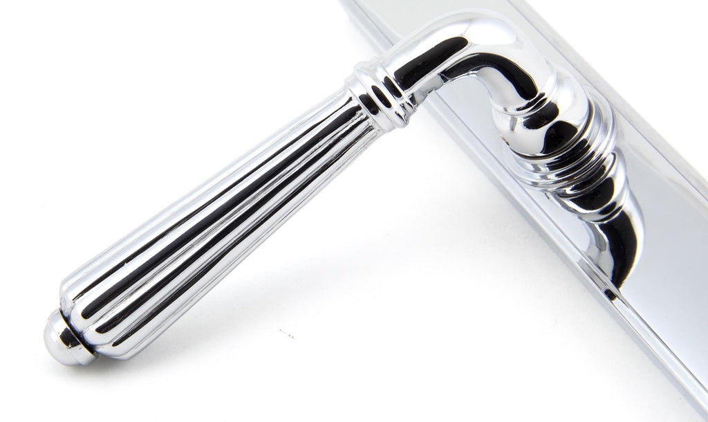 White background image of From The Anvil's Polished Chrome Hinton Slimline Lever Espag. Lock Set | From The Anvil