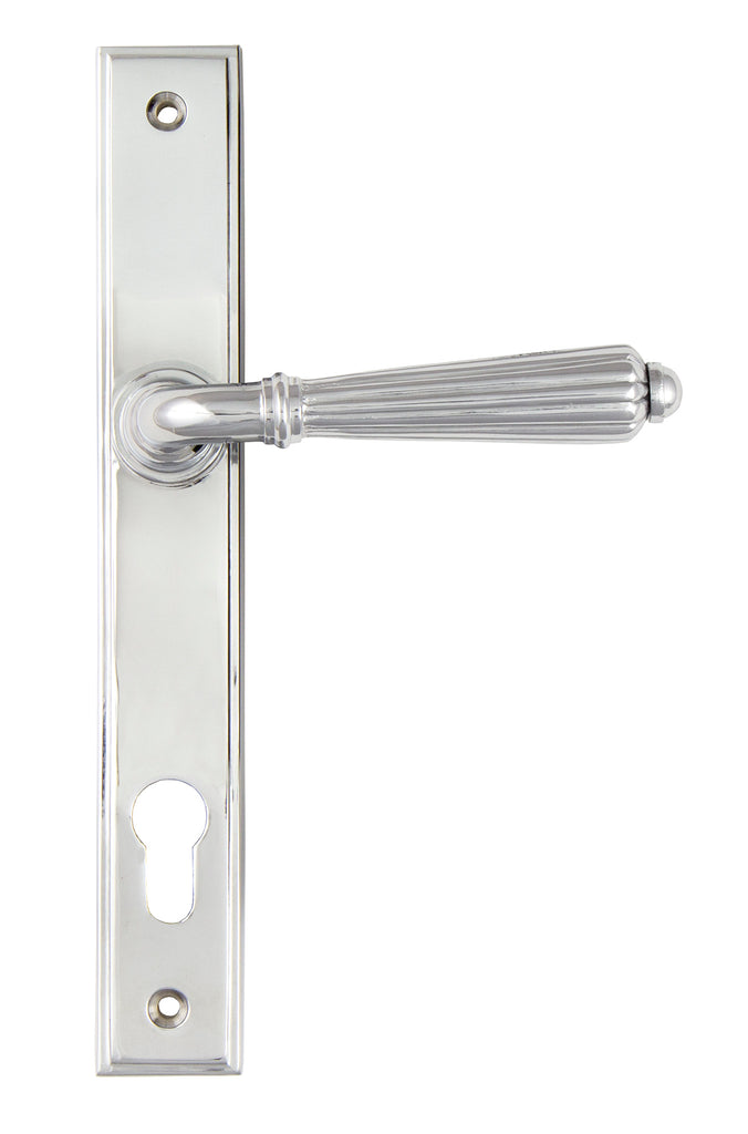 White background image of From The Anvil's Polished Chrome Hinton Slimline Lever Espag. Lock Set | From The Anvil