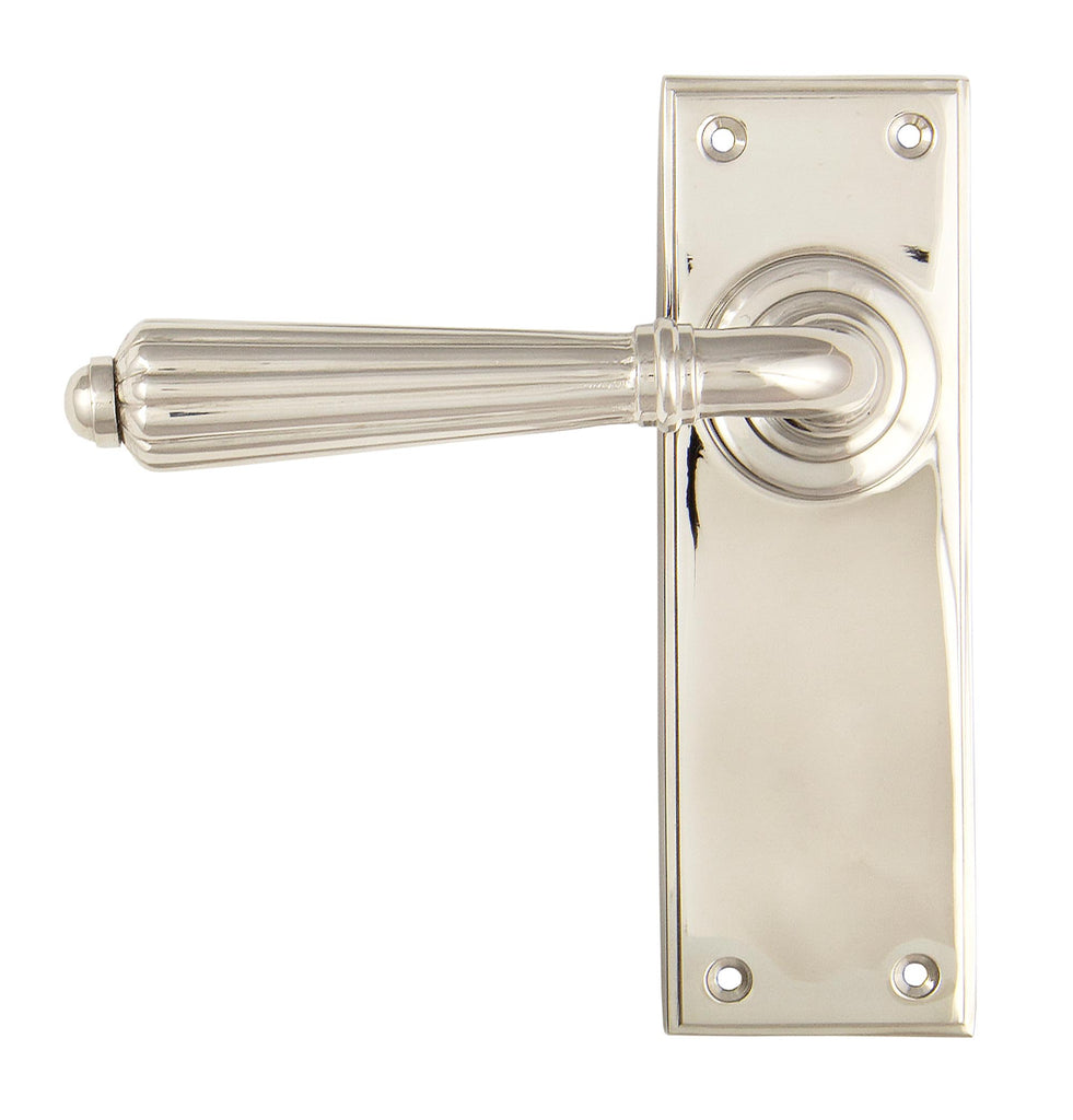 White background image of From The Anvil's Polished Nickel Hinton Lever Latch Set | From The Anvil