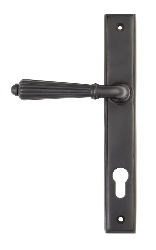 White background image of From The Anvil's Aged Bronze Hinton Slimline Lever Espag. Lock Set | From The Anvil