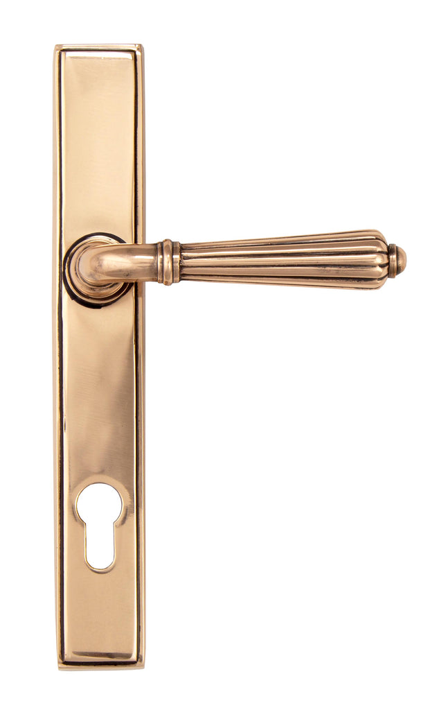 White background image of From The Anvil's Polished Bronze Hinton Slimline Lever Espag. Lock Set | From The Anvil