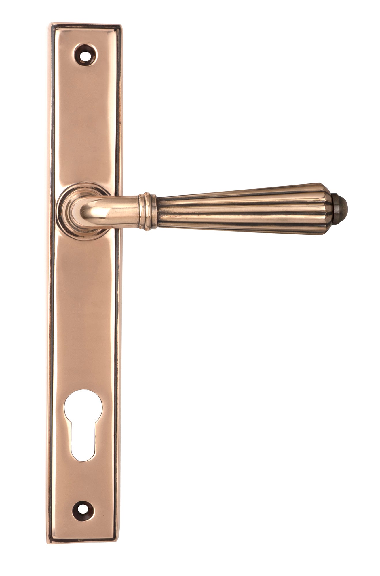 From The Anvil's Polished Bronze Hinton Slimline Lever Espag. Lock Set