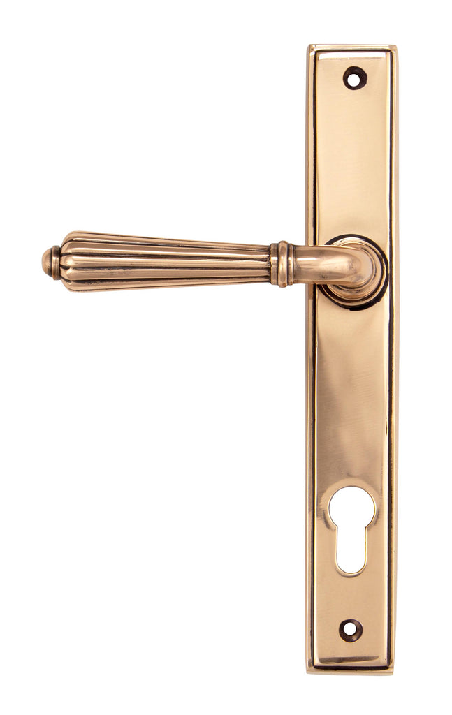 White background image of From The Anvil's Polished Bronze Hinton Slimline Lever Espag. Lock Set | From The Anvil