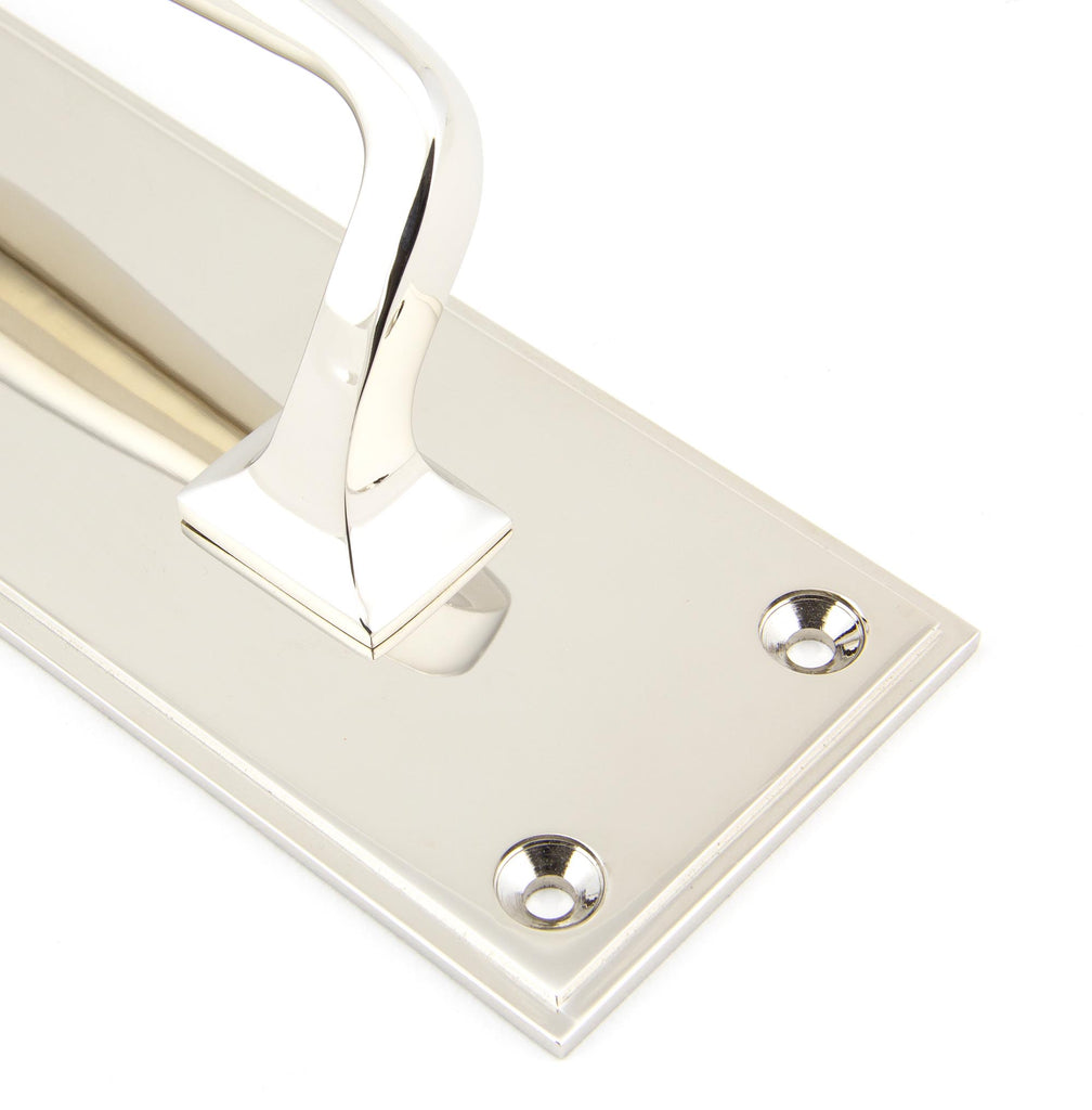 White background image of From The Anvil's Polished Nickel Art Deco Pull Handle on Backplate | From The Anvil