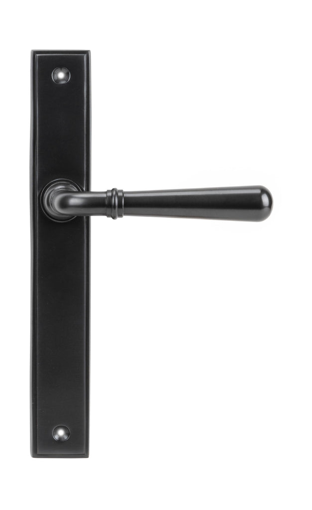 White background image of From The Anvil's Aged Bronze Newbury Slimline Lever Espag. Latch Set | From The Anvil