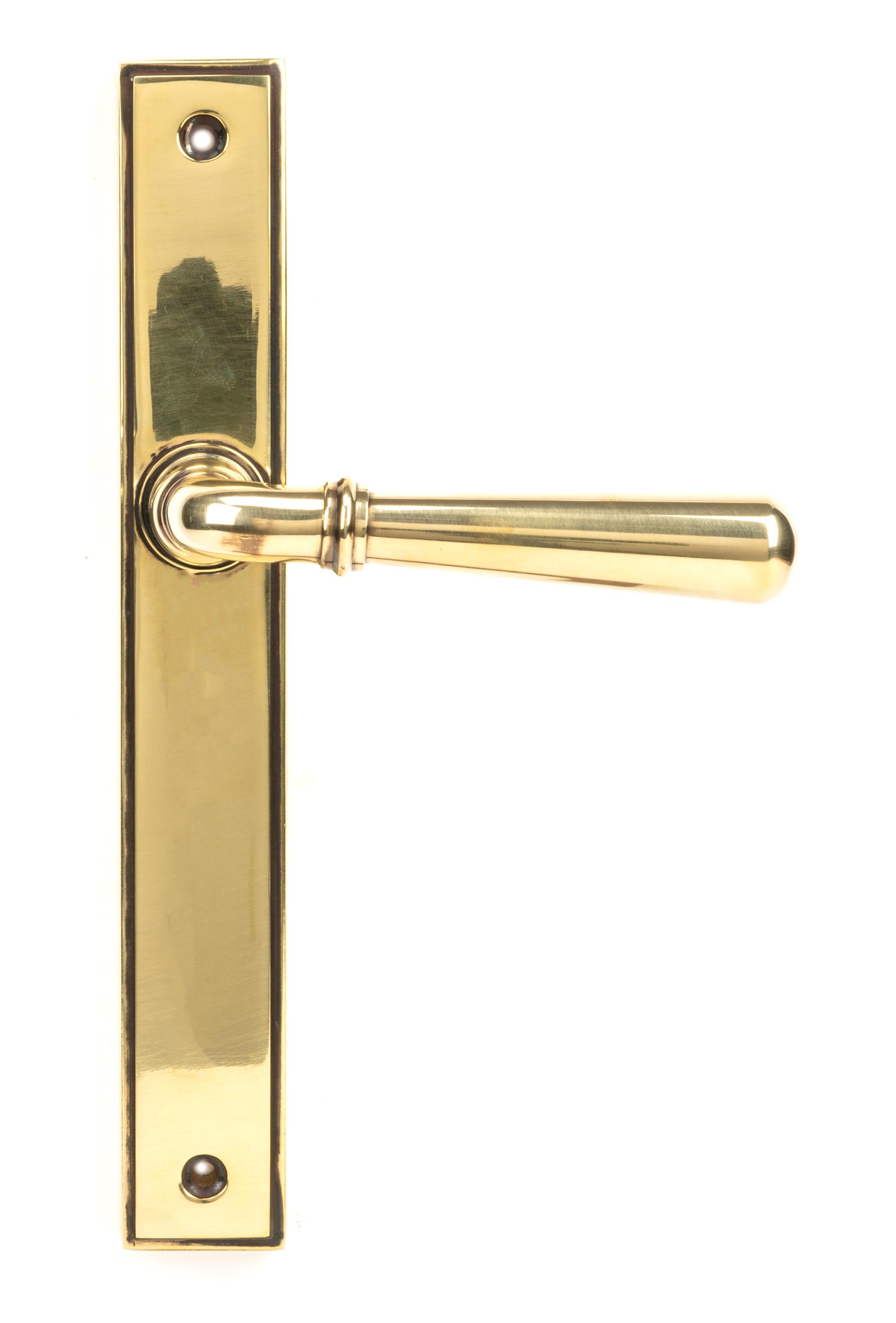 From The Anvil's Aged Brass Newbury Slimline Lever Espag. Latch Set