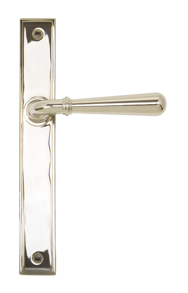 White background image of From The Anvil's Polished Nickel Newbury Slimline Lever Espag. Latch Set | From The Anvil