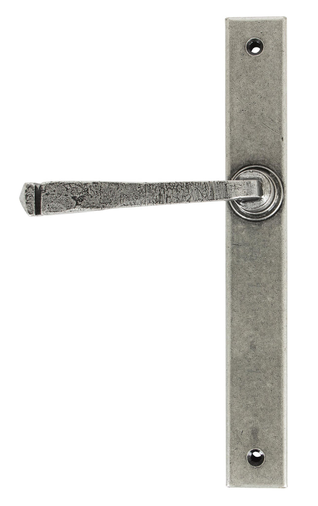 White background image of From The Anvil's Pewter Patina Avon Slimline Lever Espag. Latch Set | From The Anvil