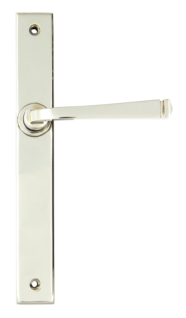 White background image of From The Anvil's Polished Nickel Avon Slimline Lever Espag. Latch Set | From The Anvil