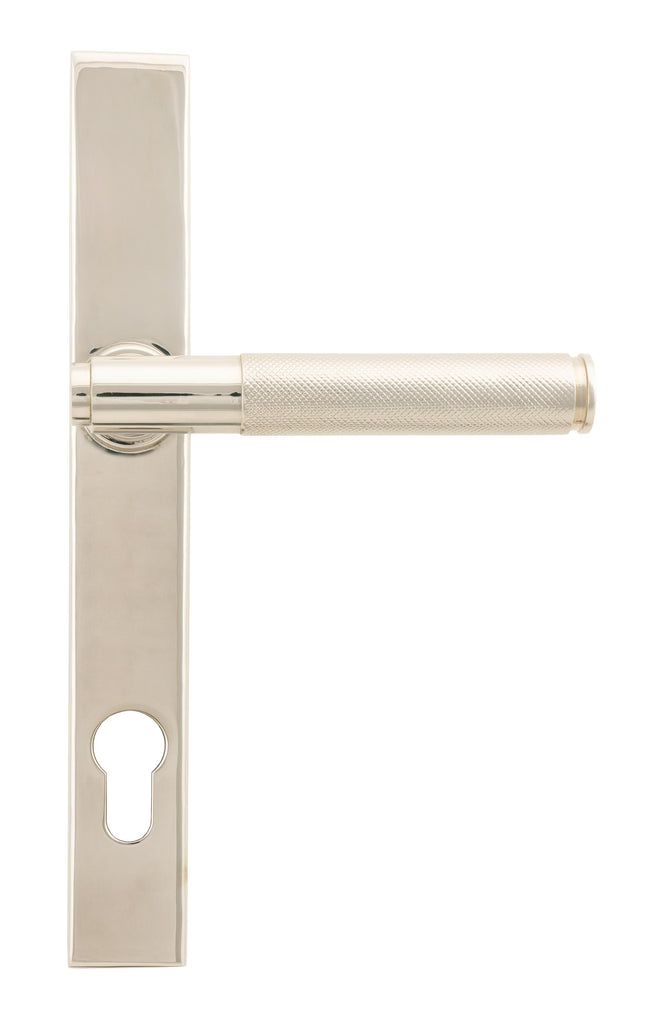 White background image of From The Anvil's Polished Nickel Brompton Slimline Lever Espag. Lock Set | From The Anvil