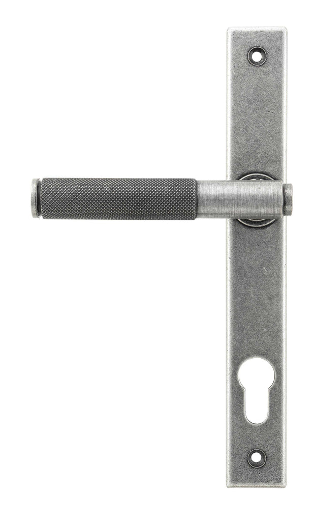 White background image of From The Anvil's Pewter Patina Brompton Slimline Lever Espag. Lock Set | From The Anvil