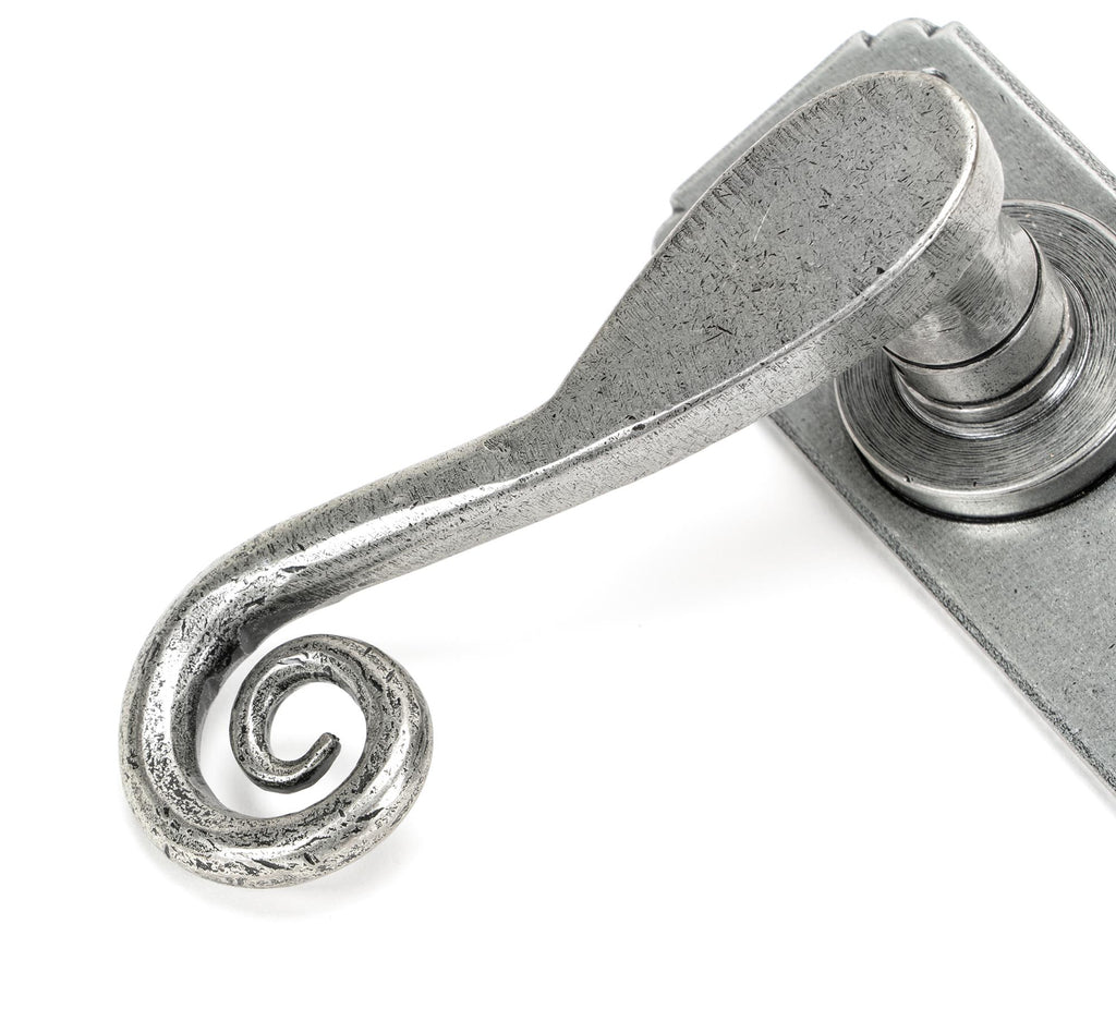 White background image of From The Anvil's Pewter Patina Monkeytail Lever Euro Lock Set | From The Anvil