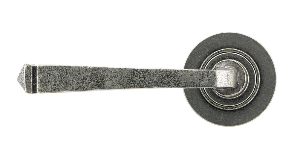 White background image of From The Anvil's Pewter Patina Avon Round Lever on Rose Set (Sprung) | From The Anvil