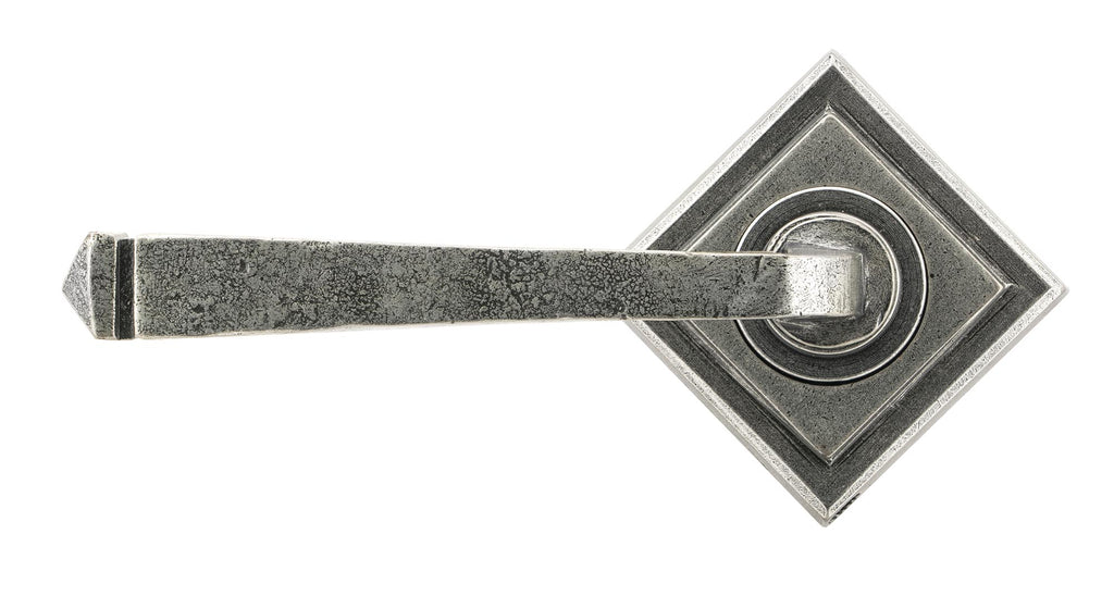 White background image of From The Anvil's Pewter Patina Avon Round Lever on Rose Set (Sprung) | From The Anvil