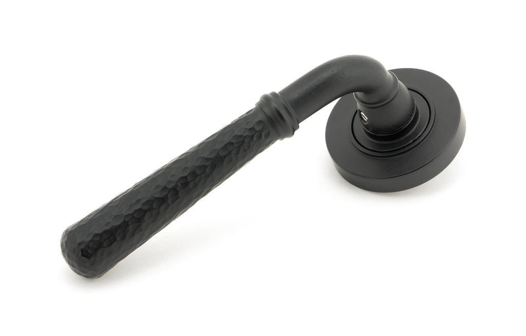 White background image of From The Anvil's Matt Black Hammered Newbury Lever on Rose Set (Sprung) | From The Anvil