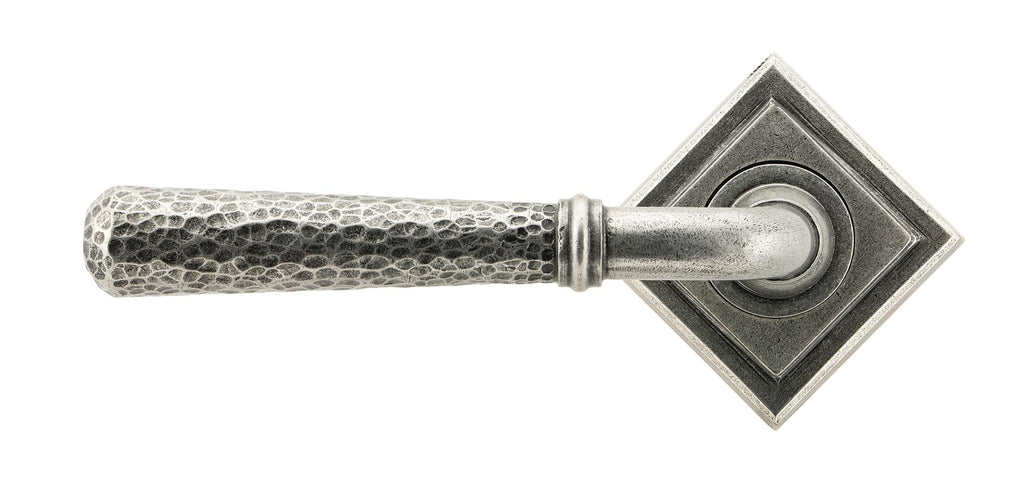 White background image of From The Anvil's Pewter Patina Hammered Newbury Lever on Rose Set (Sprung) | From The Anvil