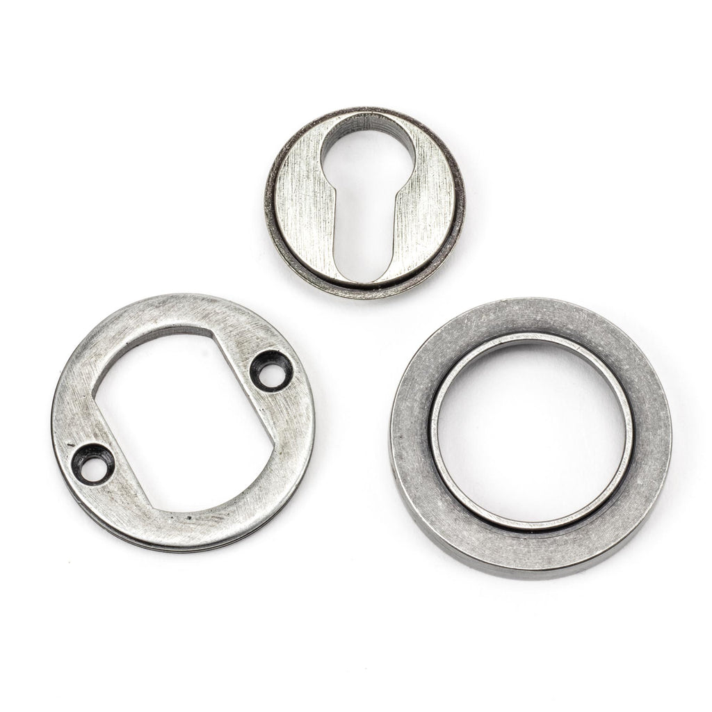 White background image of From The Anvil's Pewter Patina Round Euro Escutcheon | From The Anvil