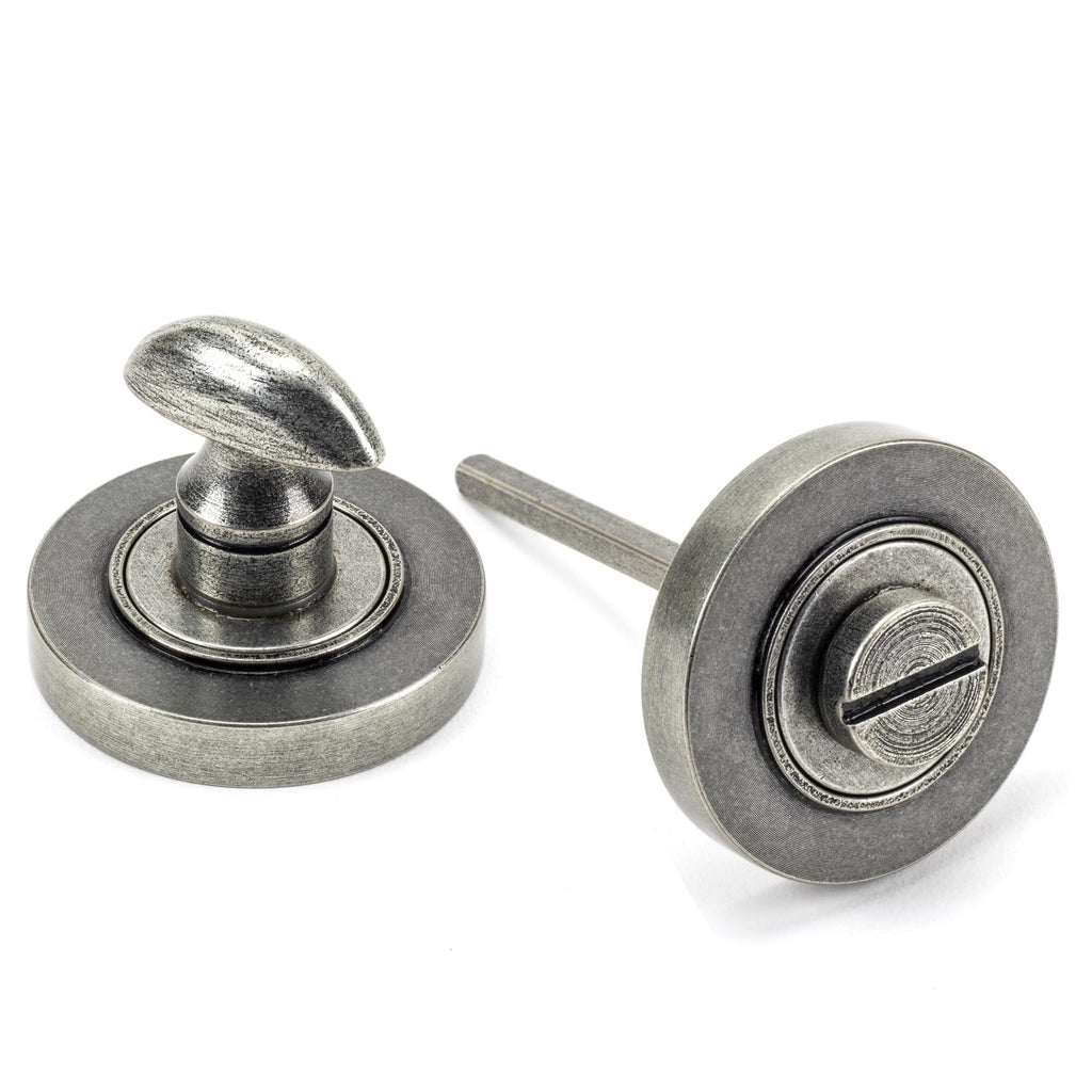 White background image of From The Anvil's Pewter Round Thumbturn Set | From The Anvil