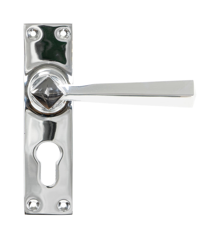 White background image of From The Anvil's Polished Chrome Straight Lever Euro Lock Set | From The Anvil