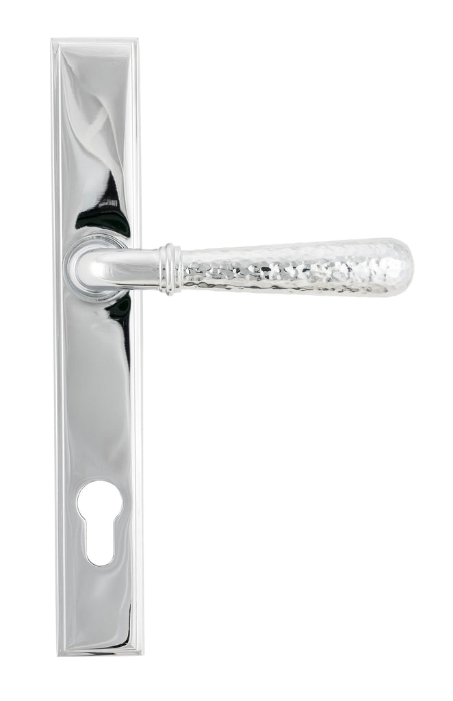White background image of From The Anvil's Polished Chrome Hammered Newbury Slimline Espag. Lock Set | From The Anvil