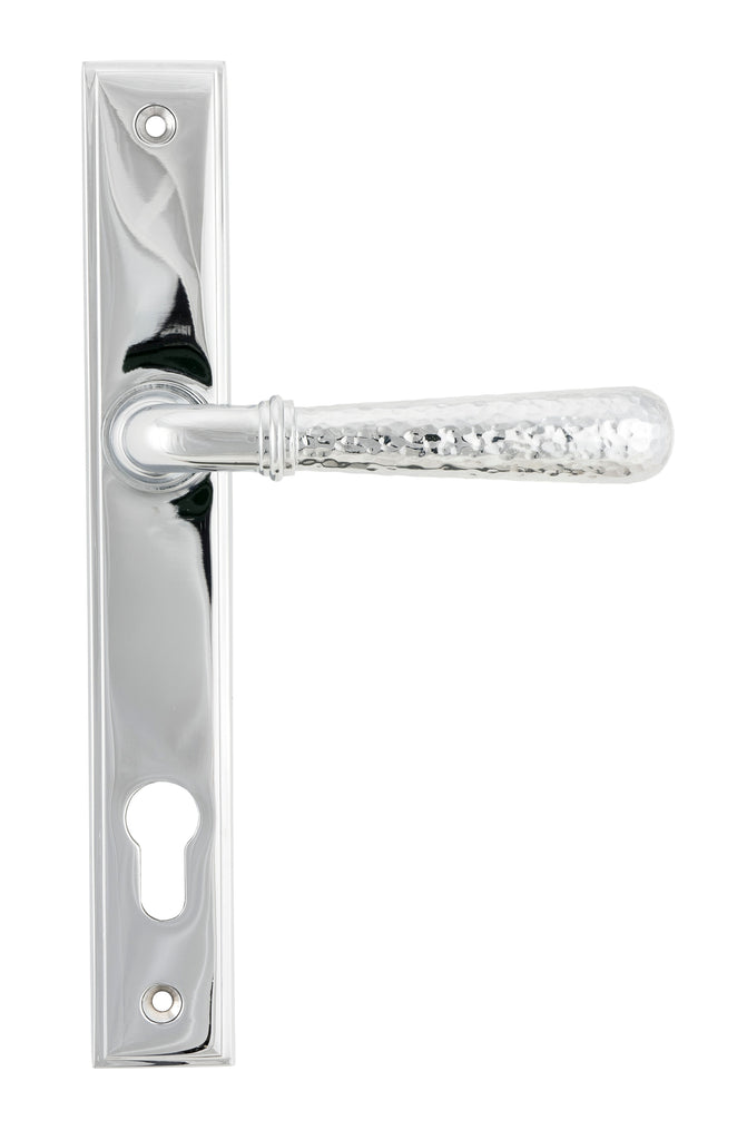 White background image of From The Anvil's Polished Chrome Hammered Newbury Slimline Espag. Lock Set | From The Anvil