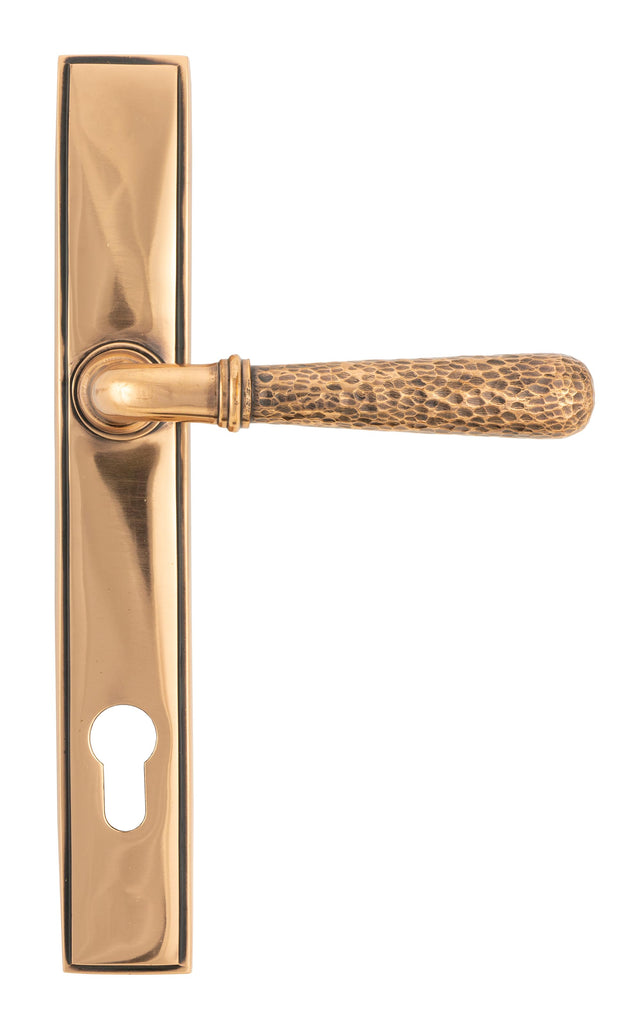 White background image of From The Anvil's Polished Bronze Hammered Newbury Slimline Espag. Lock Set | From The Anvil