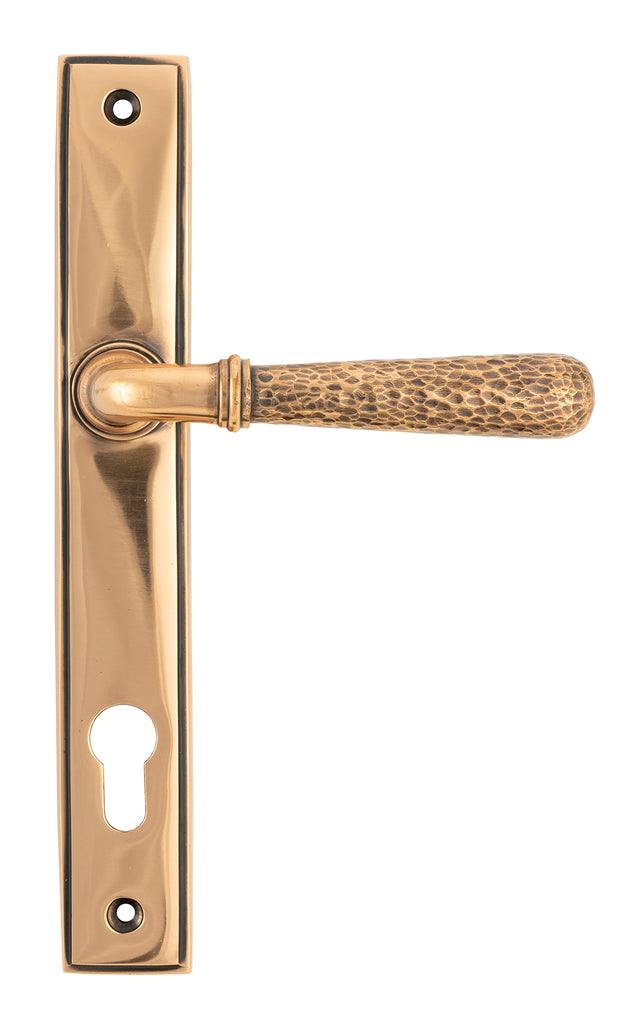 White background image of From The Anvil's Polished Bronze Hammered Newbury Slimline Espag. Lock Set | From The Anvil