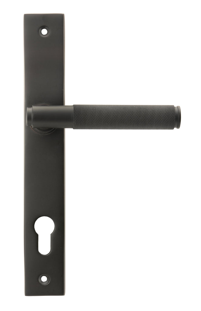 White background image of From The Anvil's Aged Bronze Brompton Slimline Lever Espag. Lock Set | From The Anvil