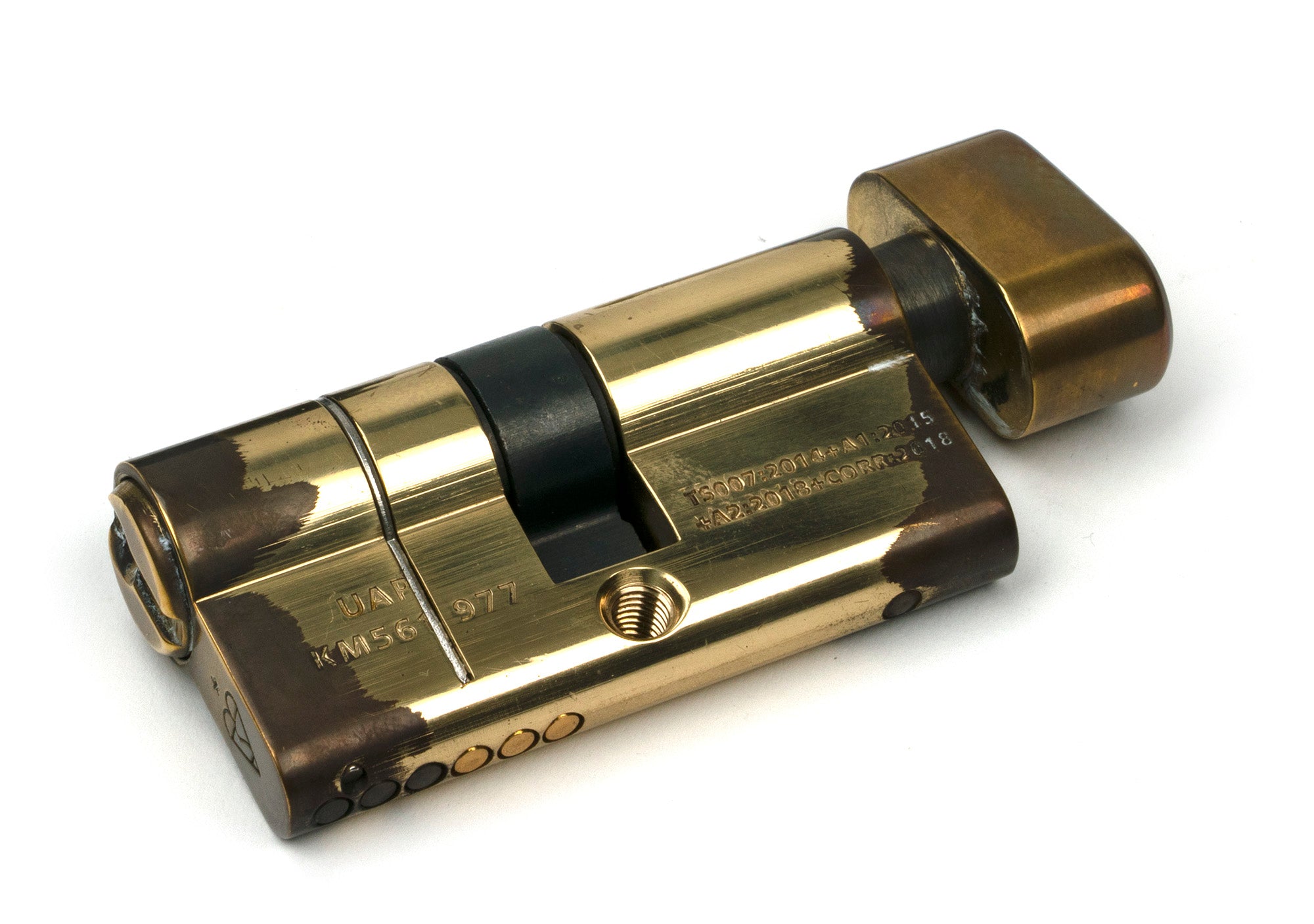 From The Anvil's Aged Brass 5 Pin Euro Cylinder/Thumbturn