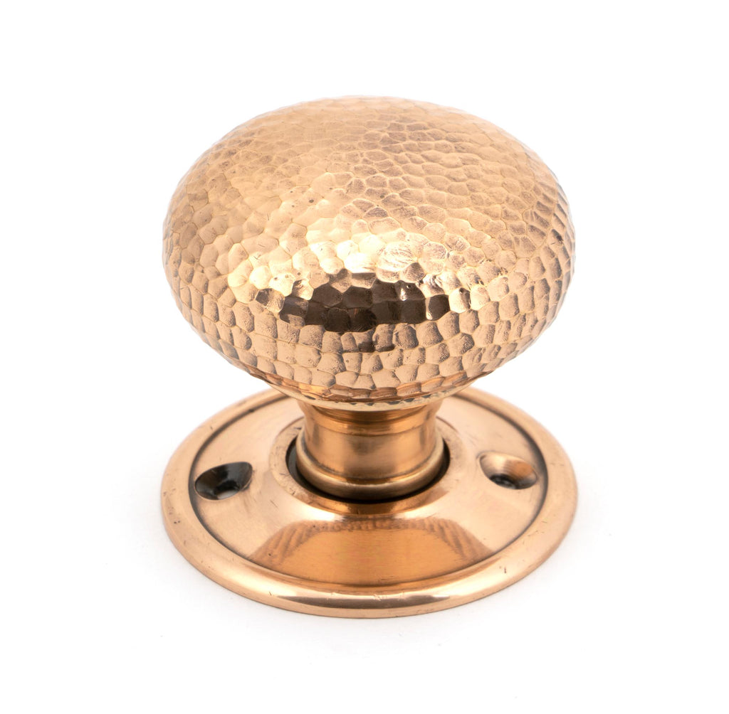 White background image of From The Anvil's Polished Bronze Hammered Mushroom Mortice/Rim Knob Set | From The Anvil
