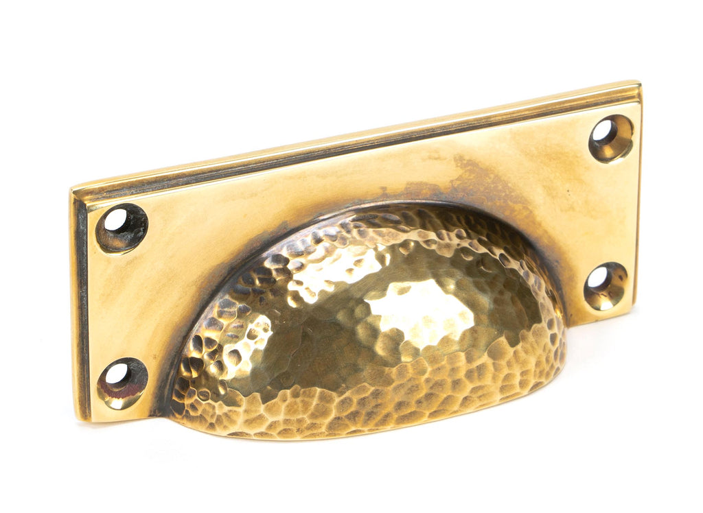 White background image of From The Anvil's Aged Brass Hammered Art Deco Drawer Pull | From The Anvil