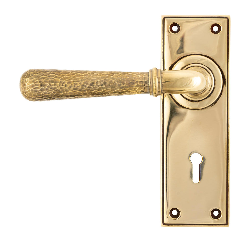 White background image of From The Anvil's Aged Brass Hammered Newbury Lever Lock Set | From The Anvil