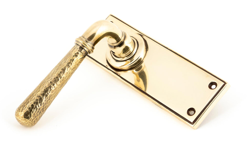 White background image of From The Anvil's Aged Brass Hammered Newbury Lever Latch Set | From The Anvil
