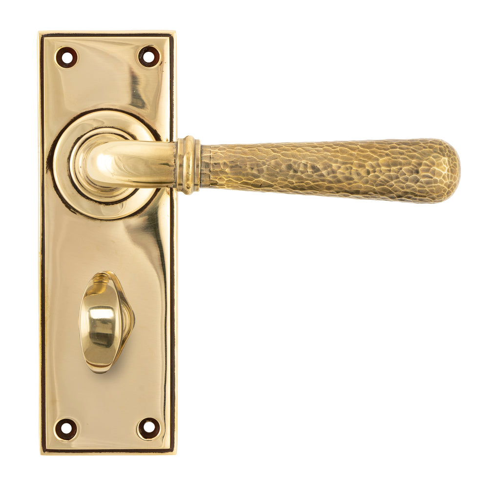 White background image of From The Anvil's Aged Brass Hammered Newbury Lever Bathroom Set | From The Anvil