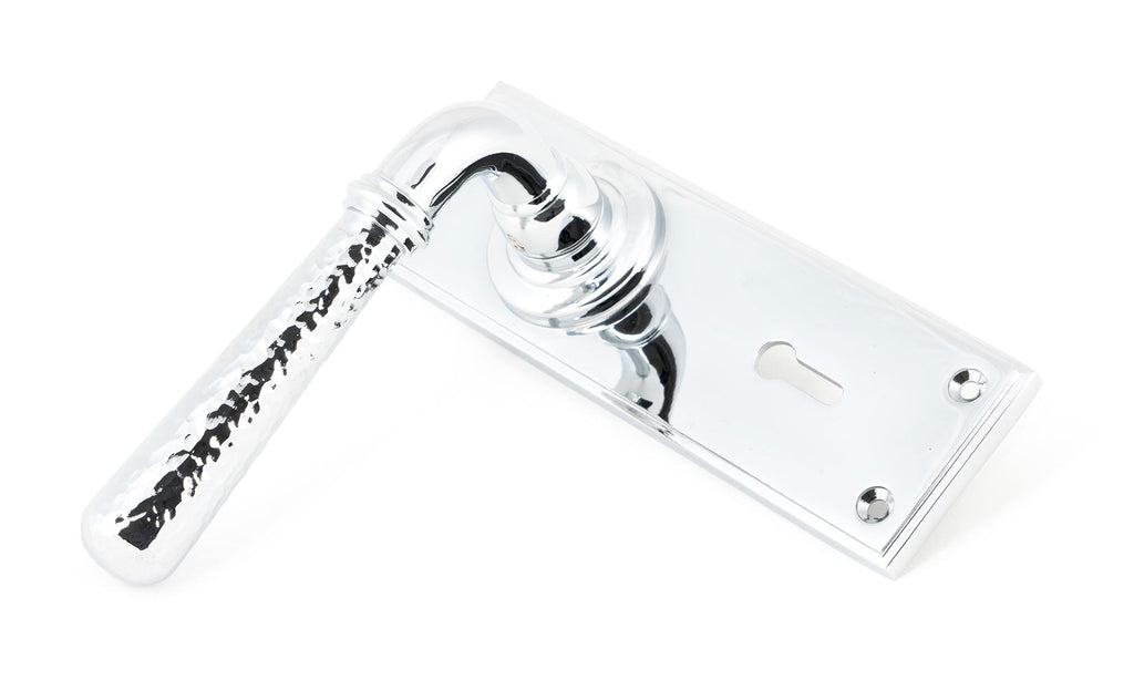White background image of From The Anvil's Polished Chrome Hammered Newbury Lever Lock Set | From The Anvil