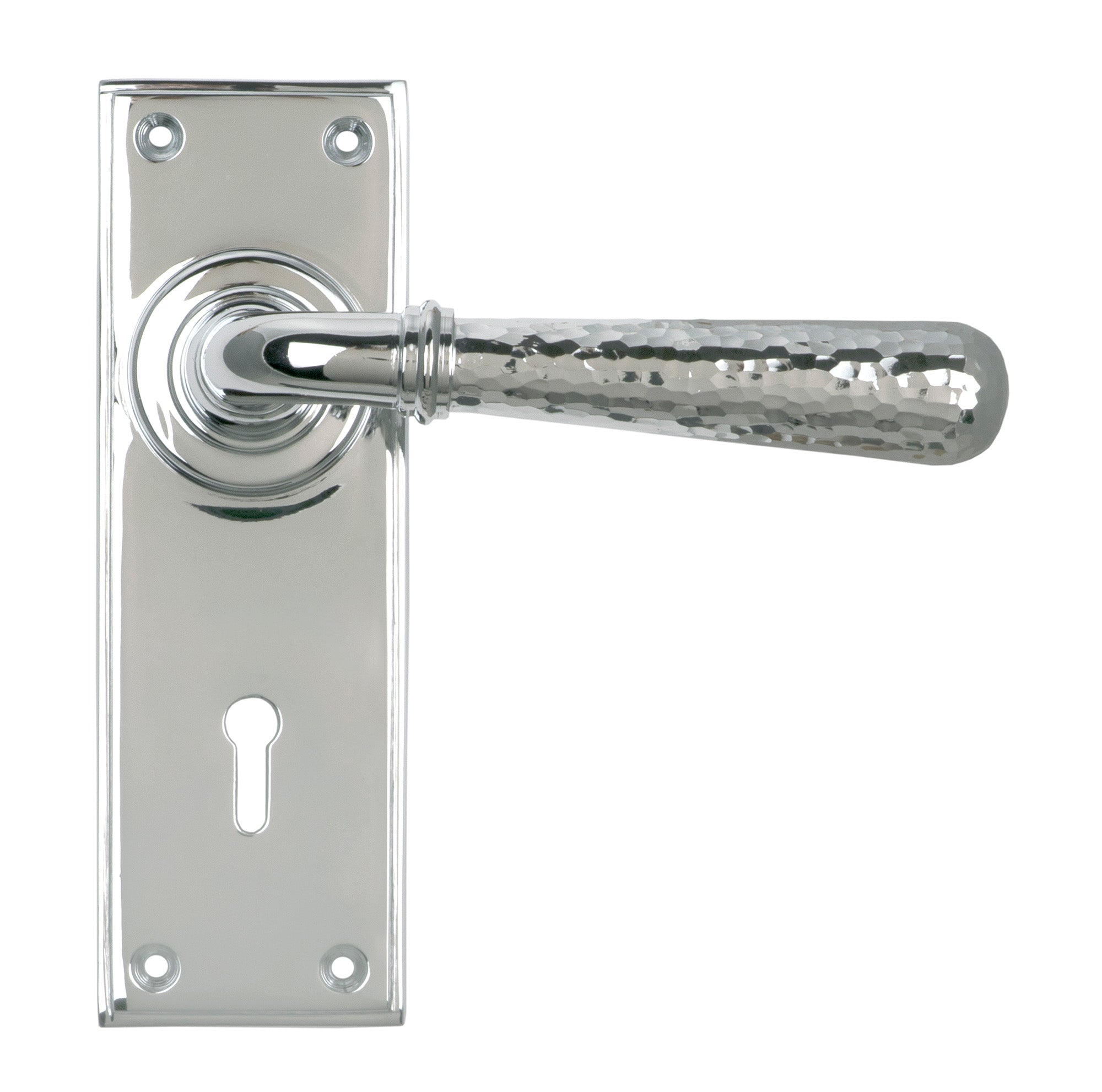 From The Anvil's Polished Chrome Hammered Newbury Lever Lock Set