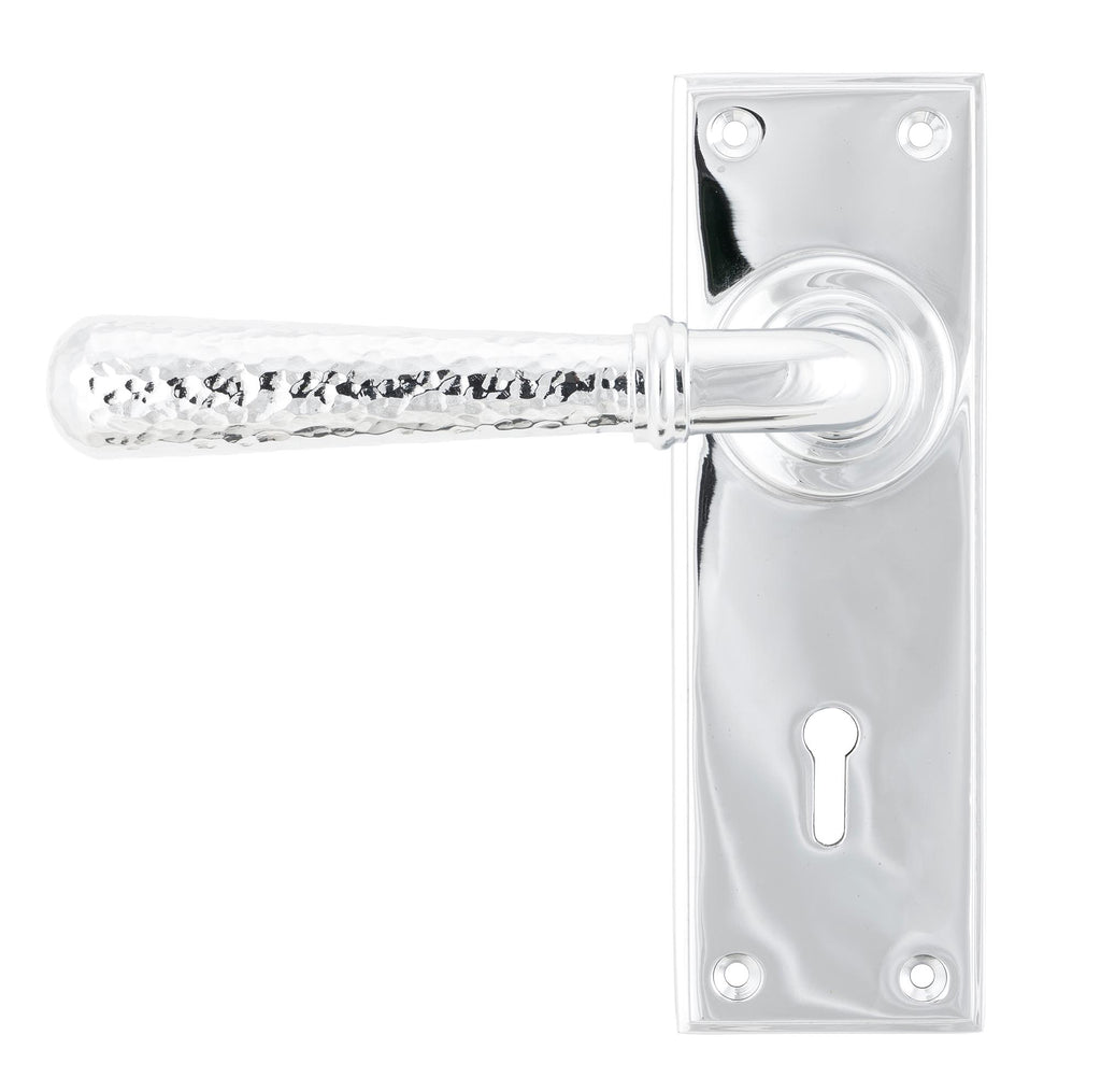 White background image of From The Anvil's Polished Chrome Hammered Newbury Lever Lock Set | From The Anvil