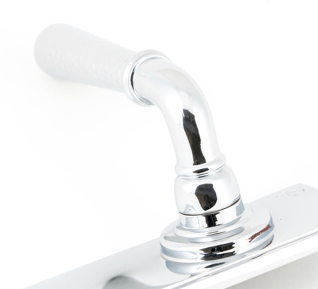 White background image of From The Anvil's Polished Chrome Hammered Newbury Lever Latch Set | From The Anvil